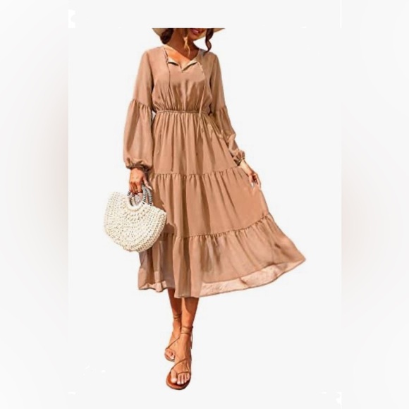 Tan long sleeve dress - Picture 6 of 8